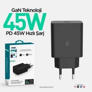 Phixi Ultimate UPD4345TB 45W Type-C to Type-C Kablolu Şarj Cihazı